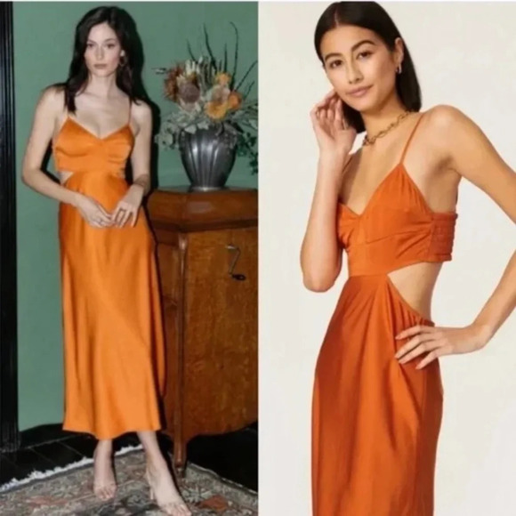 A.L.C. Blakely Rumpled Satin Cutout Midi Dress